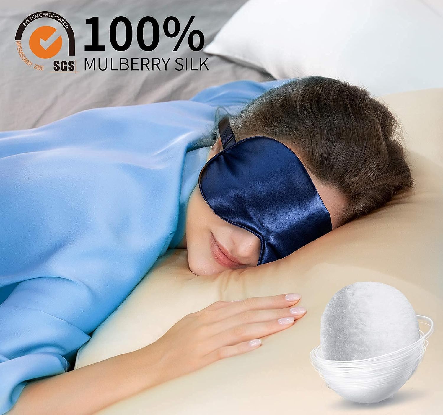 Natural Silk Sleep Mask, Super-Smooth & Soft Eye Mask with Adjustable Strap, Blindfold, Perfect Blocks Light, Pressure Free for A Full Night's Sleep (Navy Blue)