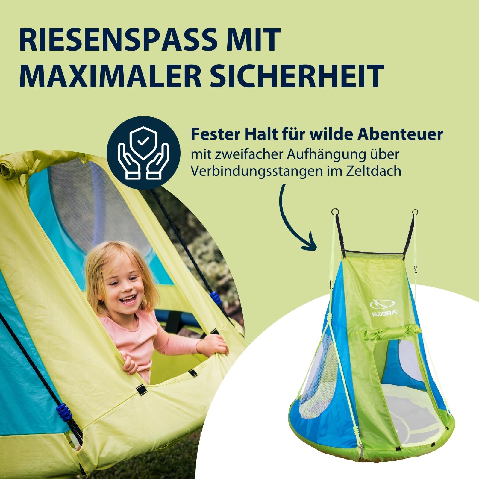HUDORA Zeltbezug Cosy Castle - Zeltüberzug für HUDORA Nestschaukel 90 & 110/120 in blau/Lemon - Polyester-Schaukelzelt für Innen- & Außenbereiche - Schaukelüberdachung für Kinder & Erwachsene