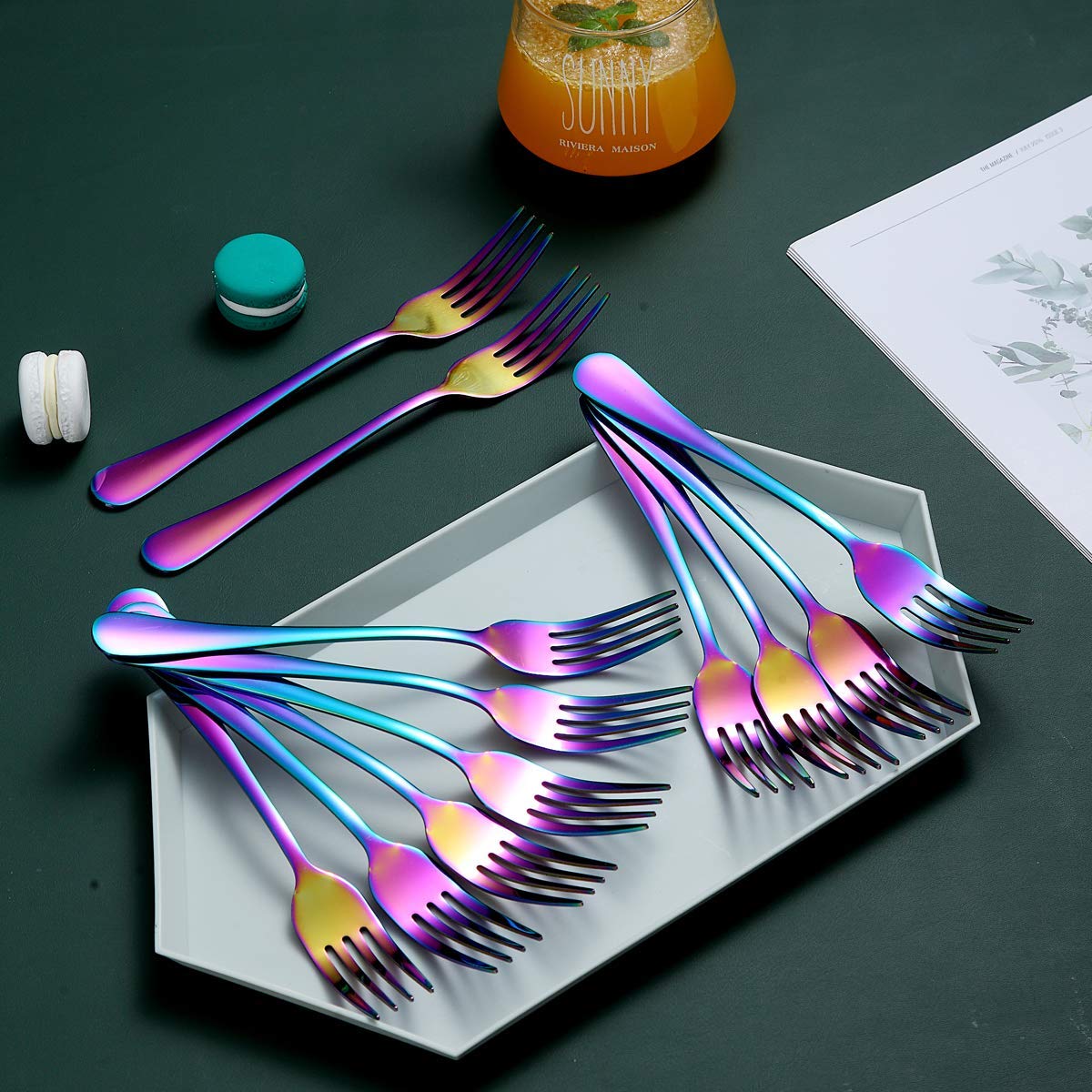 Rainbow Dinner Forks Set of 12, Berglander Stainless Steel Titanium Mutil-Color Plating Fork Set, Colorful Forks And Spoons Silverware, Table Forks Set Sturdy And Dishwasher Safe — Amazon image 3