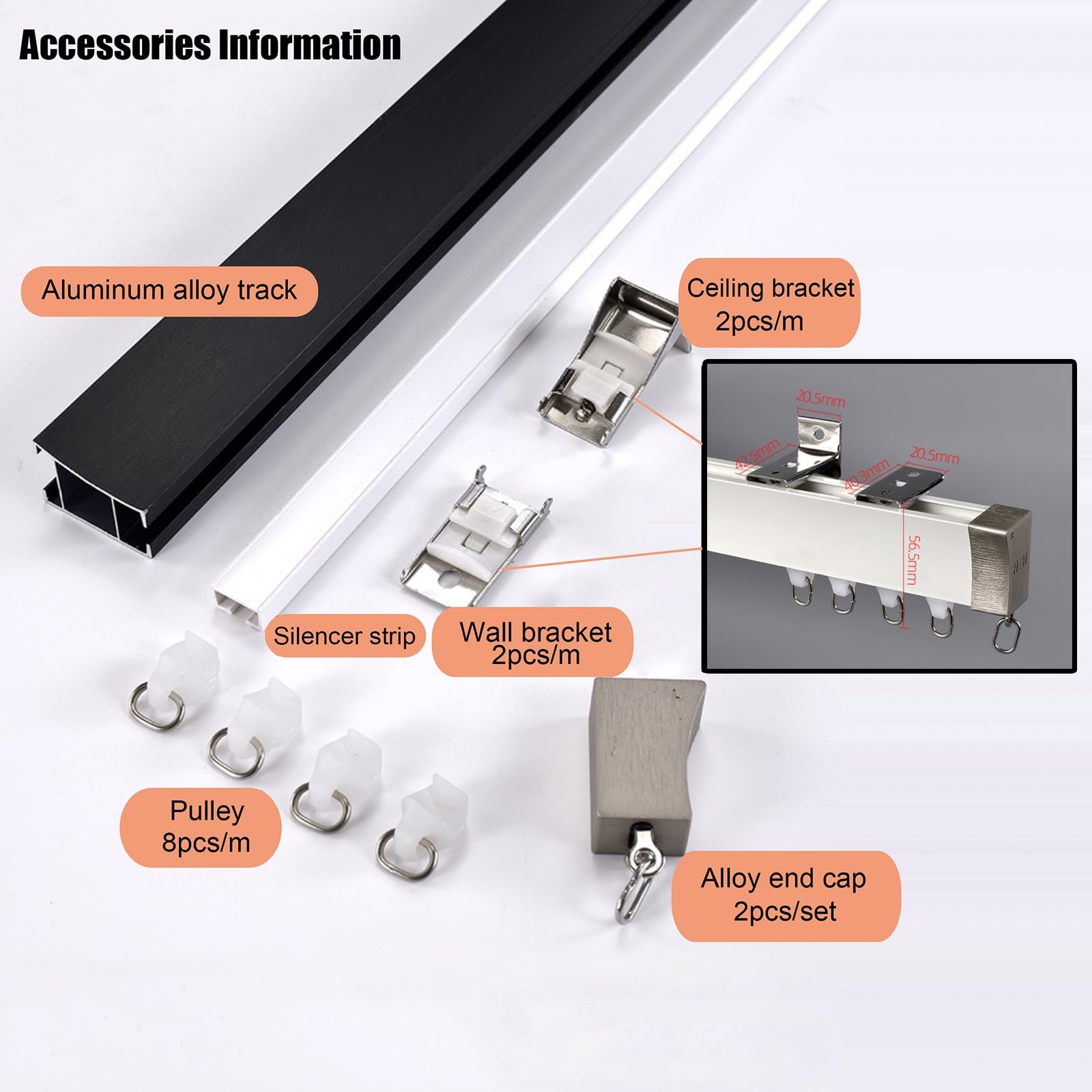 Rail de Rideau en Aluminium, Tringles à Rideaux pour Séparation de Pièce, Bureau, Salon, Chambre, Balcon, Fixé au Plafond/au Mural(White-Ceiling,1.40m)
