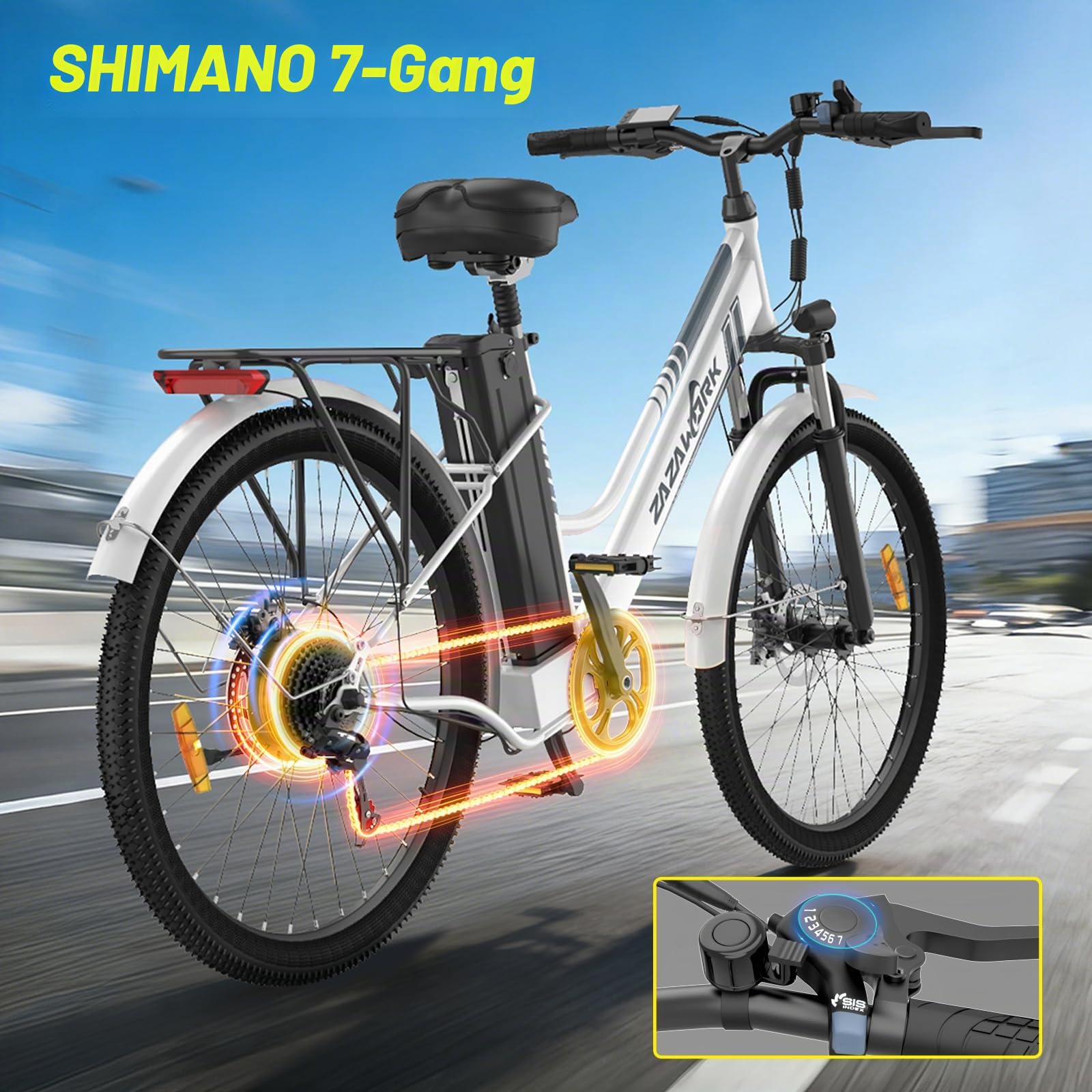 TIGUOWISH E-Bike 26 Zoll mit 100-120KM Reichweite, 250W E-Bike Damen Herren, 36V20AH Akku & 7 Gang, Elektrofahrrad mit LED-Display, Federung & 120KG Belastung für Stadt