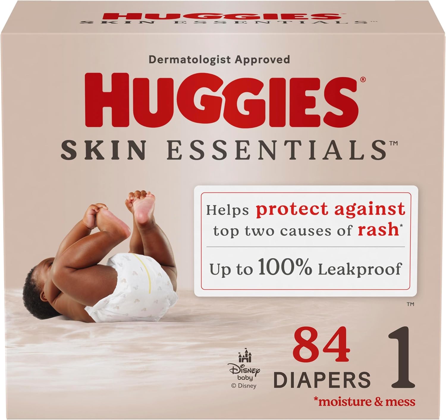 Huggies Size 1 Diapers, Skin Essentials Baby Diapers, Size 1 (8-14 lbs), 84 Count, Packaging May Vary Size 1 84