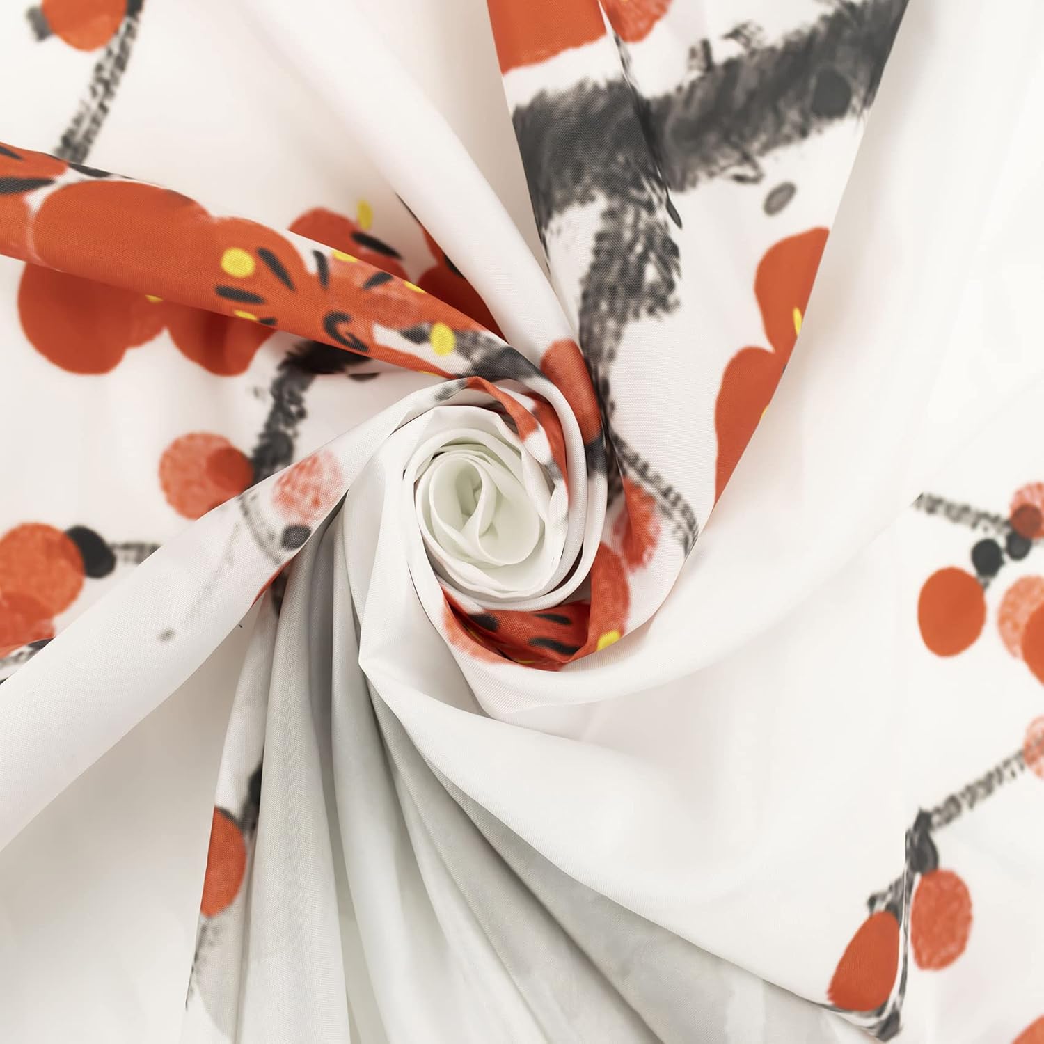 LB Pink Floral Shower Curtain Black White Trees and Mountain Spring Shower Curtains for Bathroom Japanese Red Sun Cherry Blossom Bath Curtain Set with Hooks,72x72 inch Waterproof Fabric