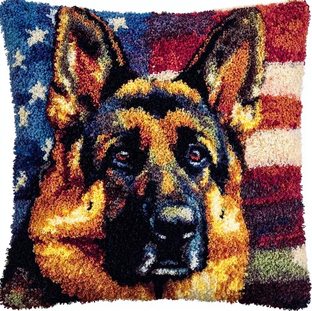 AxiangziK DIY Latch Hook Pillow Set 43x43cm,German Shepherd Dog