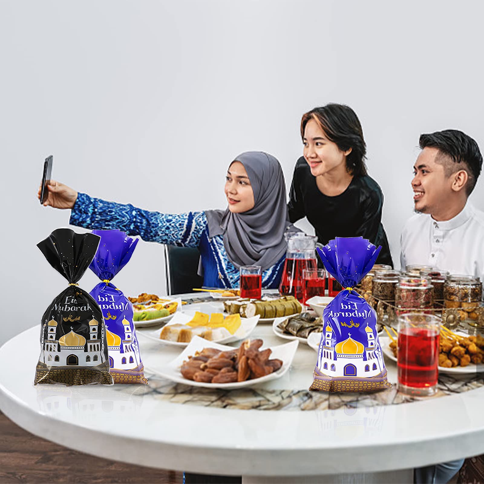 100 Pièces Sachets De Friandises, Sachet Cadeau Ramadan, Sacs Cadeaux Pour Biscuits Ramadan Avec 100 Cravates Torsadées Petit Pour Biscuits, Sacs Cadeaux De Fête Aïd Mubarak