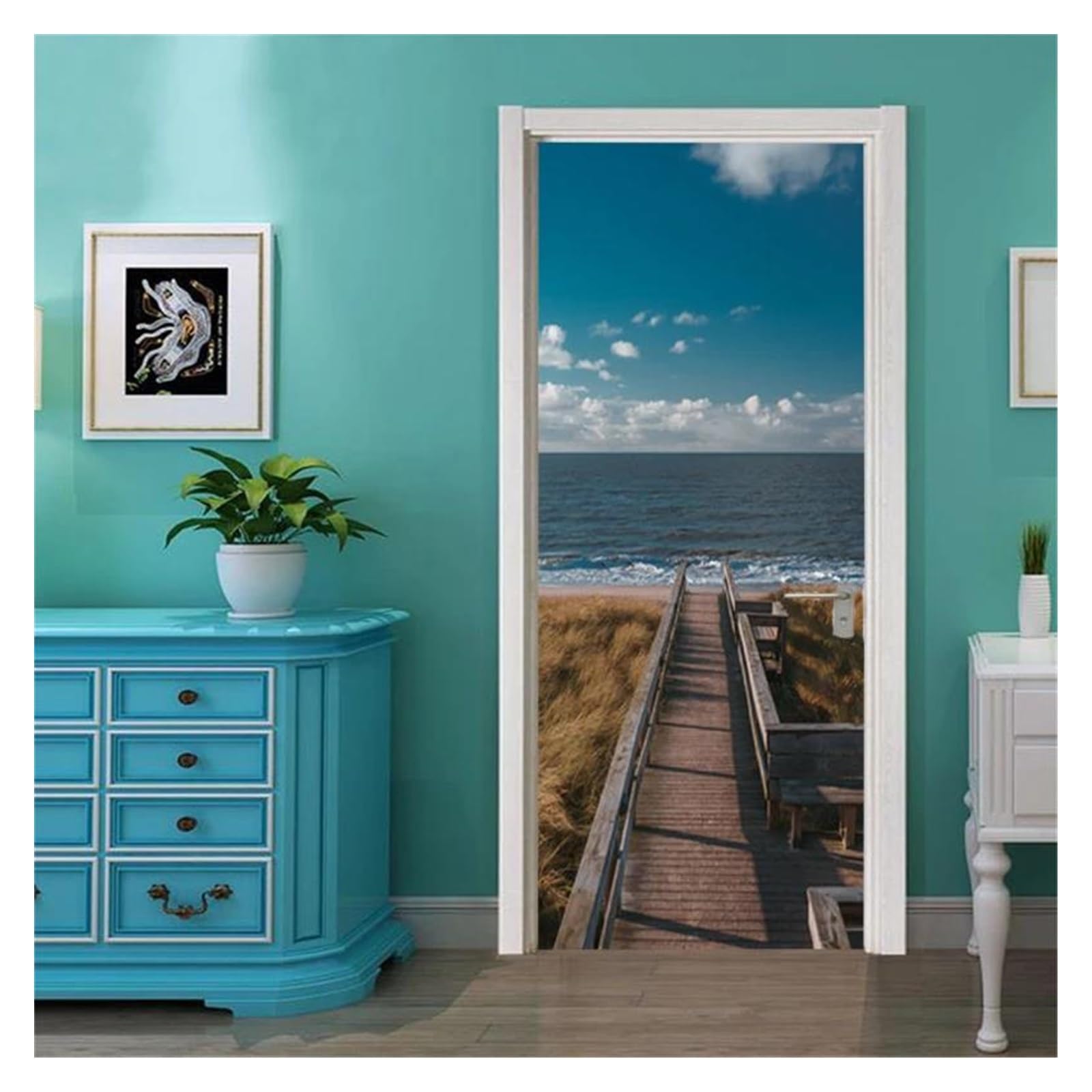 Papier peint mural pour porche autocollant amovible paysage marin 90x200cm