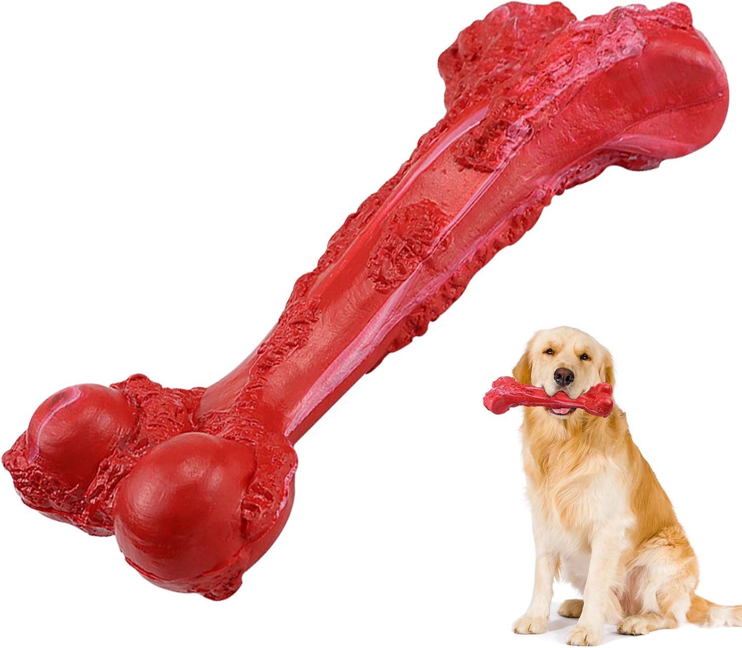Eurigo Dog Bone Toys Red, Dog Chew Toys for Aggressive Chewers Nearly Indestructible for Large Medium Dogs Teething Durable Tough Dog…