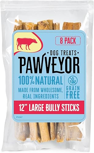 Palitos de matón totalmente naturales de 12 pulgadas para perros grandes, paquete de 8 palitos de matón para perros grandes, con aroma natural, sin