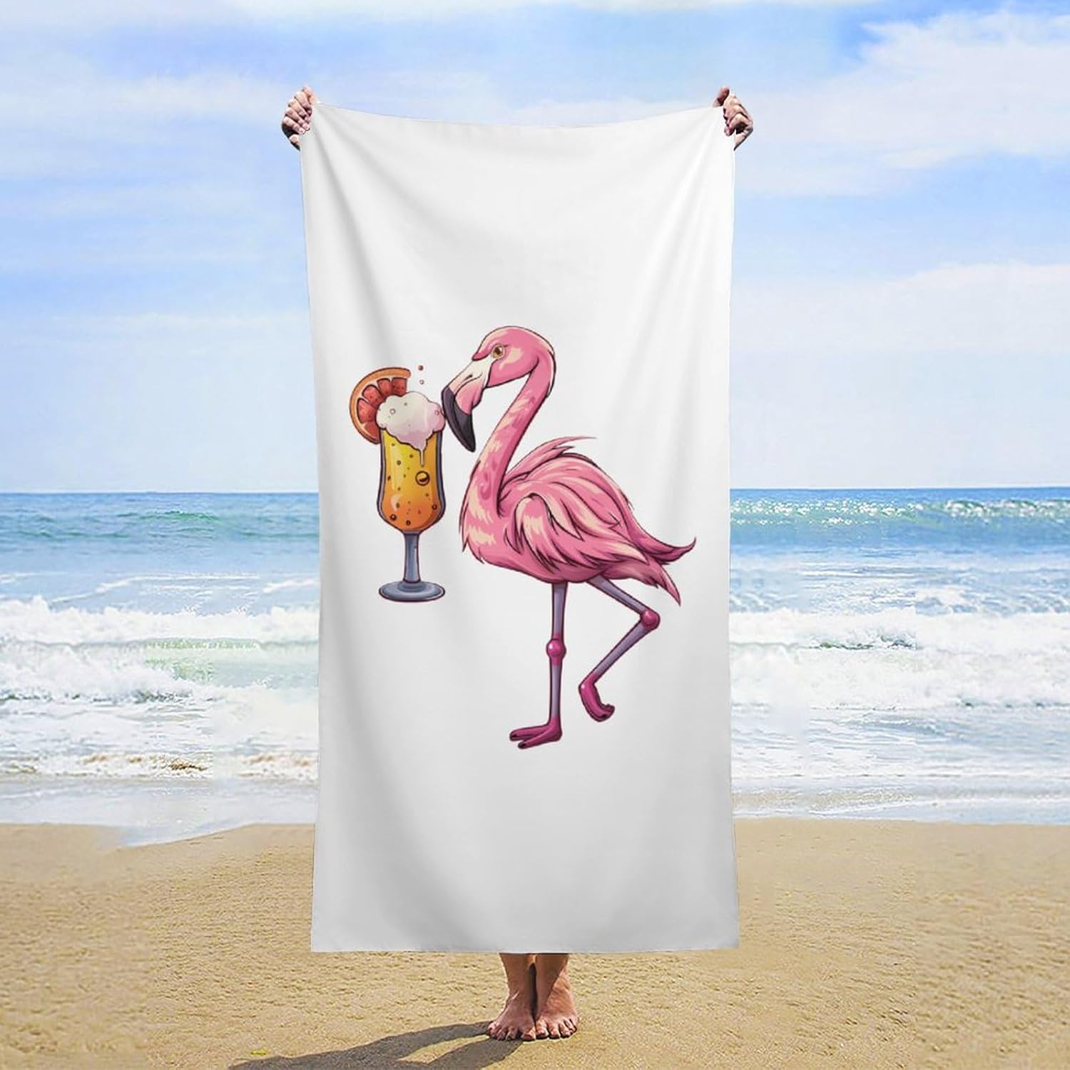 Flamingo Beer Bath Towel Beach Towels Quick Dry Oversized Bath Blanket Highly Absorbent Towel for Women Men 160x80cm
