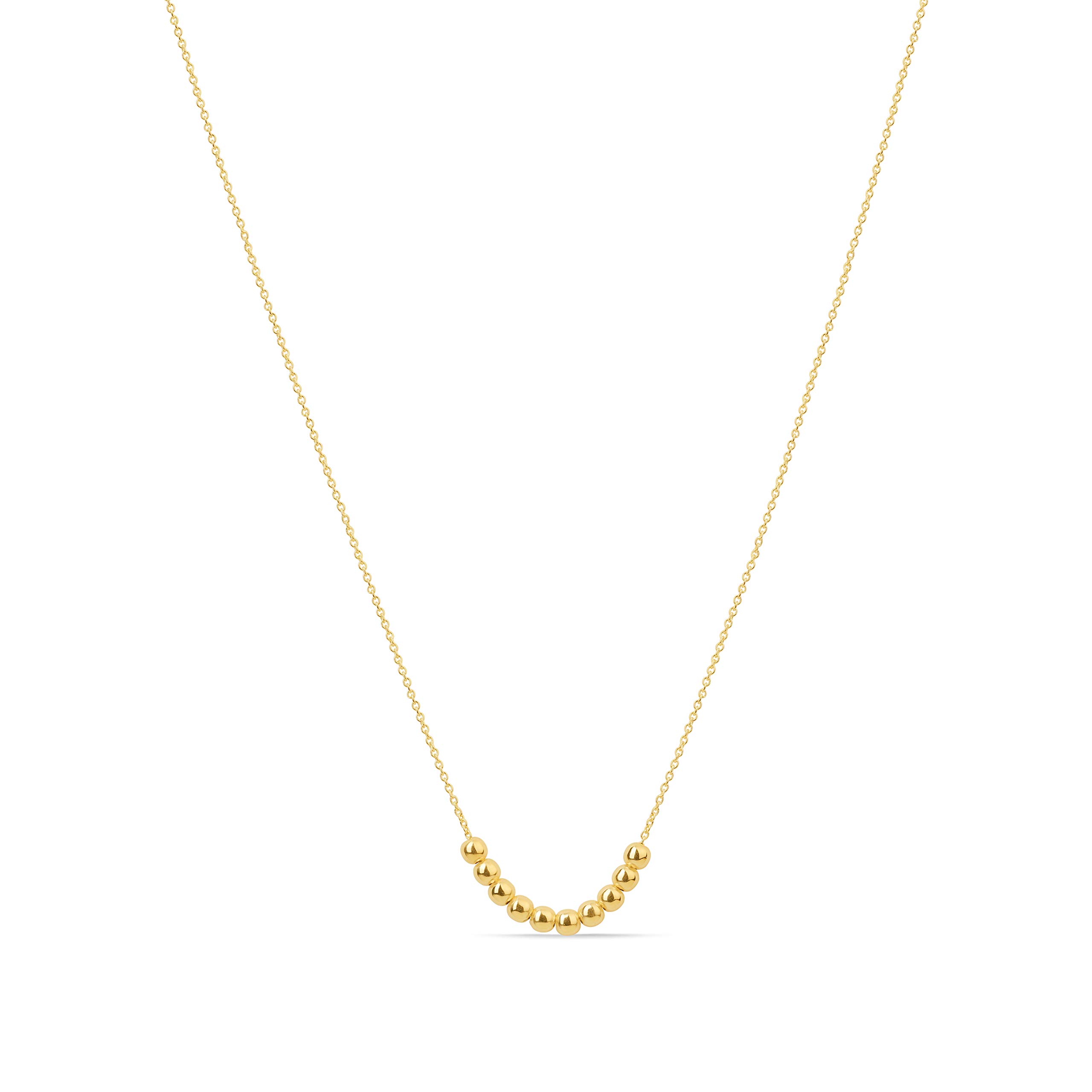 Sliding Bead Necklace in Solid 14k Yellow Gold Adjustable Beaded Layering Chain