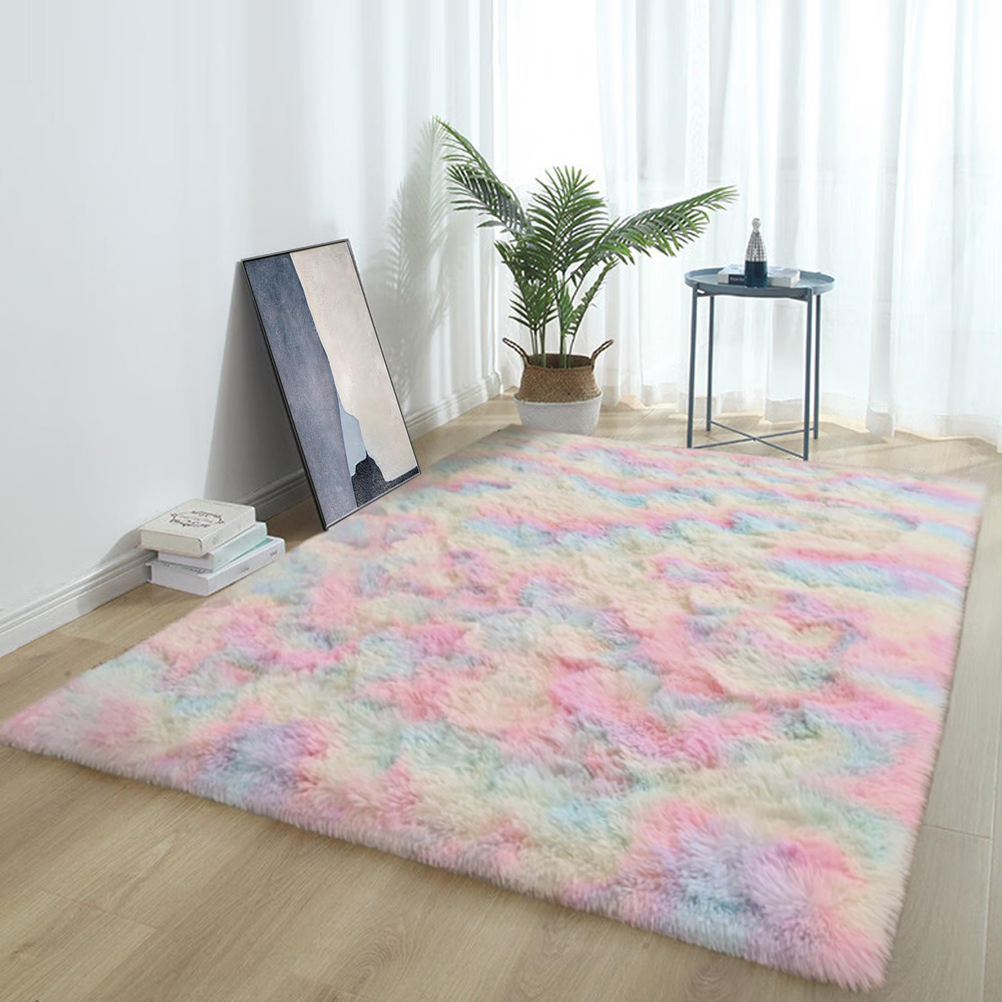 Tapis chambre poil long moderne 100x300 cm multicolore pour salon cocooning