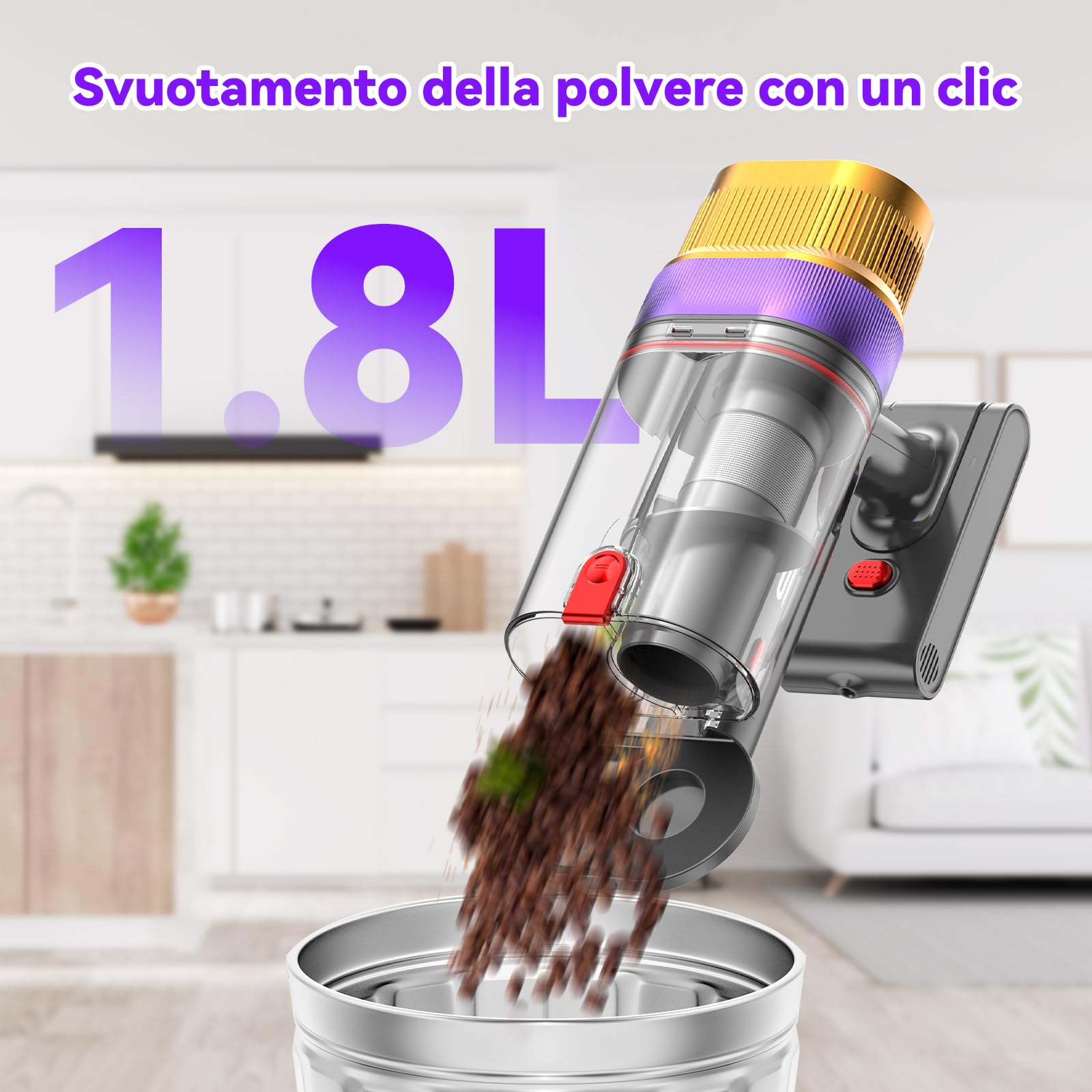 Vistefly V15 Ultra Aspirapolvere senza Fili, 58KPa 600W 80 Minuti Scopa Elettrica senza Filo Potente, Doppio Contenitore Anti-Groviglio Modalità Automatica per Pavimenti Tappeti Peli Animali