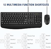 Vista 4 de EDJO - Combo de teclado y mouse con cable, teclado ergonómico de tamaño completo para computadora con reposamanos y mouse óptico con cable