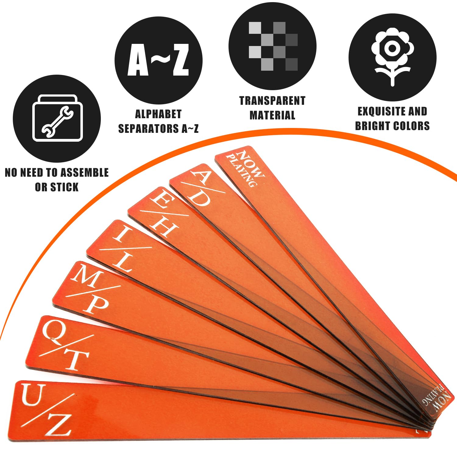 7stk Schallplattentrenner, Schallplattenteiler A-Z Acryl Schallplattentrenner Schallplattenorganizer-Teiler Albumteiler für Schallplatten Bücherregal Klassenzimmerbibliothek (Orange)
