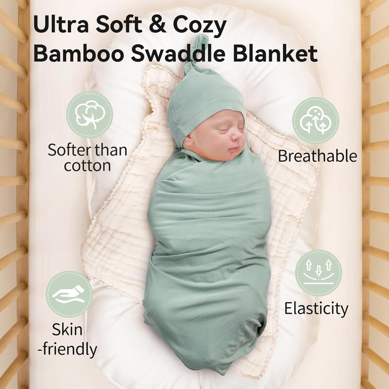Rayon Made from Bamboo Baby Swaddle Blanket,2 Pack Soft & Breathable Receiving Blankets for Infant Newborn, Swaddle Wrap for Babies Girl and Boy, 47 x 47 Inch, (Sage & Oat) - Image 3