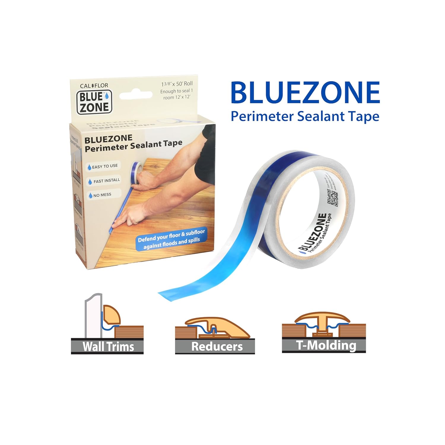 CalFlor BlueZone Perimeter Sealant Tape TA82350, for Installing Laminate, Vinyl & Hybrid Flooring Where an exspansion Space, Gap or Edge occurs. Contractor Pack (12)