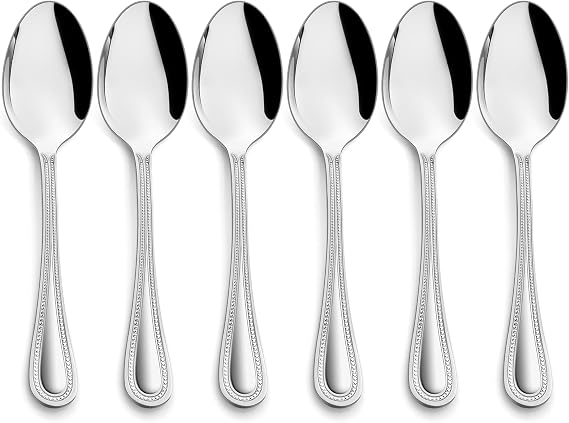 HaWare 6 Pieces Serving Spoons, Stainless Steel Silverware Serving Utensils, Pearled Edge Hostess Silverware for Buffet Party Kitchen Restaurant, Mirror Finished & Dishwasher Safe