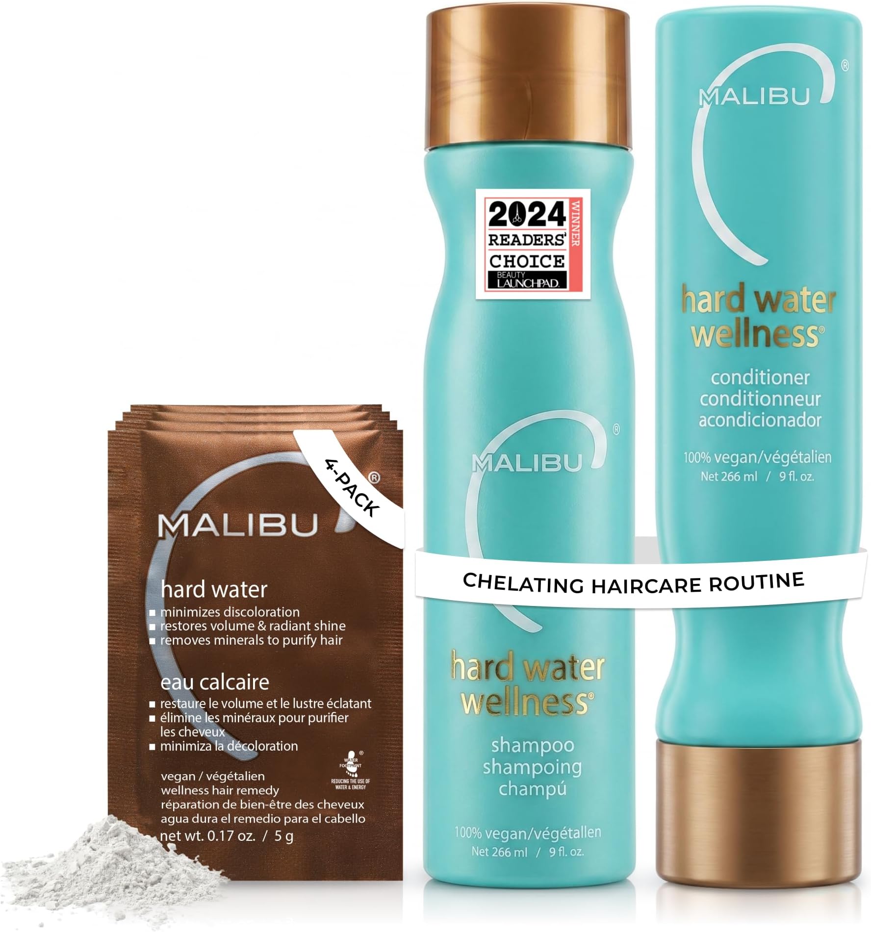 Malibu C Hard Water Wellness Remedy - Hard Water Shampoo, Conditioner & Hair Mask Packets for Removing Deposits and Impurities - Hydrating Hair Care Set (6 Ct)