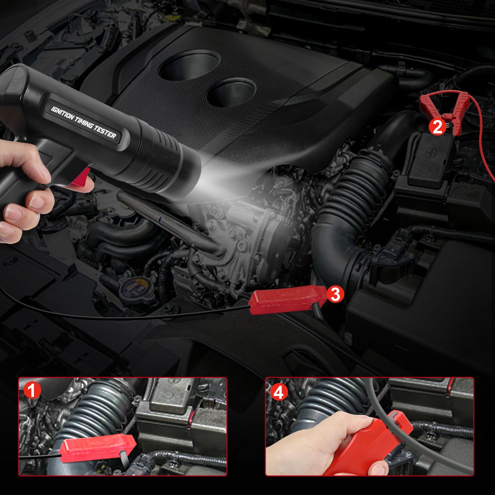 Lampe de minutage 12V, pistolet de minutage de moteur, lampe à flash puissant avec clip de capteur coulissant pour voiture, moto et marine