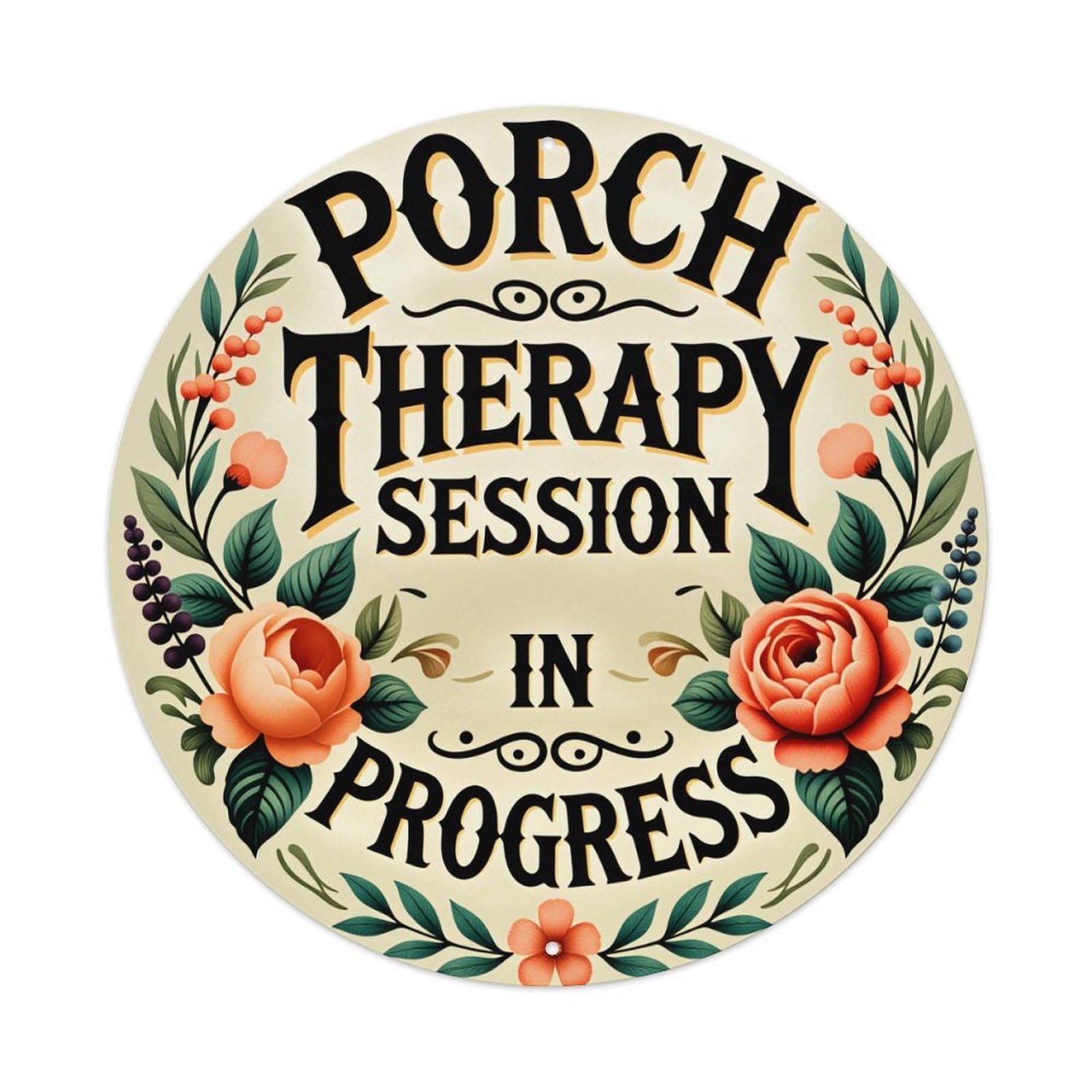 Porch Therapy Session In Progress Round Tin Sign Vintage Style Metal Sign Home Bar Garden Wall Plaque Decor Metal Poster 8x8 Inch