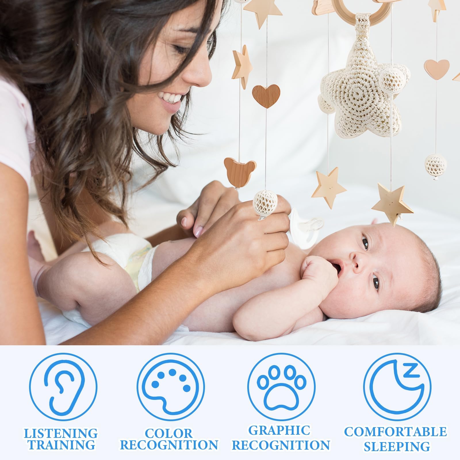 Cuna Móvil Para Bebé Móviles Para Bebé Carillón De Viento Estampados De Estrellas, Nubes Y Osos. Ideal Tanto Para Niños Como Para Niñas.