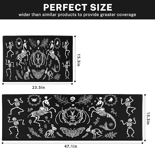 Miniatura 2 de ArtSocket Juego de 2 alfombras y tapetes de cocina de Halloween, antideslizantes, lavables, gran diseño gótico de conejo, polilla negra, alfombra de