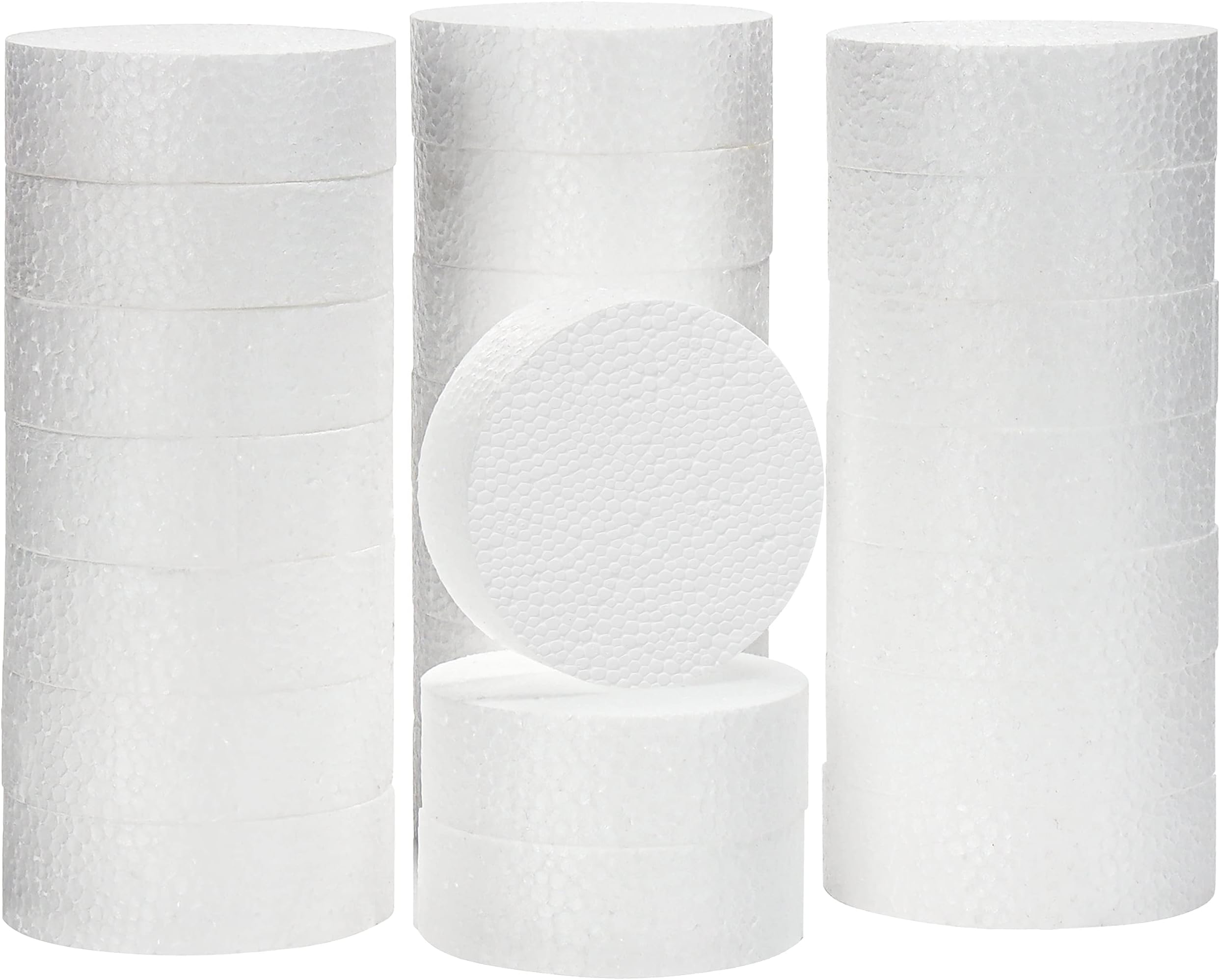 Belle Vous Craft Foam Circles (24 Pack) - 7.5cm / 3 Inches Diameter, 2.5cm / 1 Inch Thick - Round Polystyrene Foam Discs for Modelling/Sculptures, School Projects, Floral Arrangements, Arts and Crafts