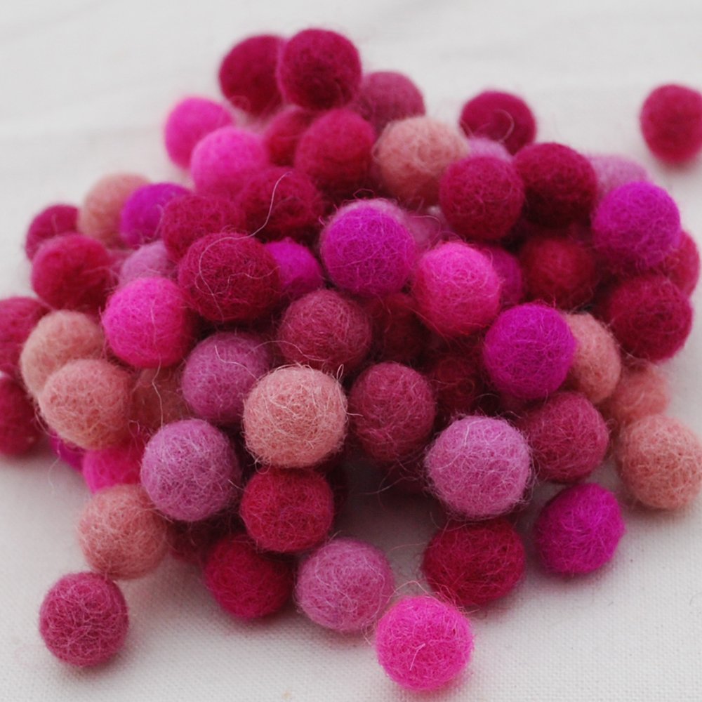 Oriental Direct Pinks 100% Wool Felt Balls 1Cm - 100 Count - Pink Colour Shades
