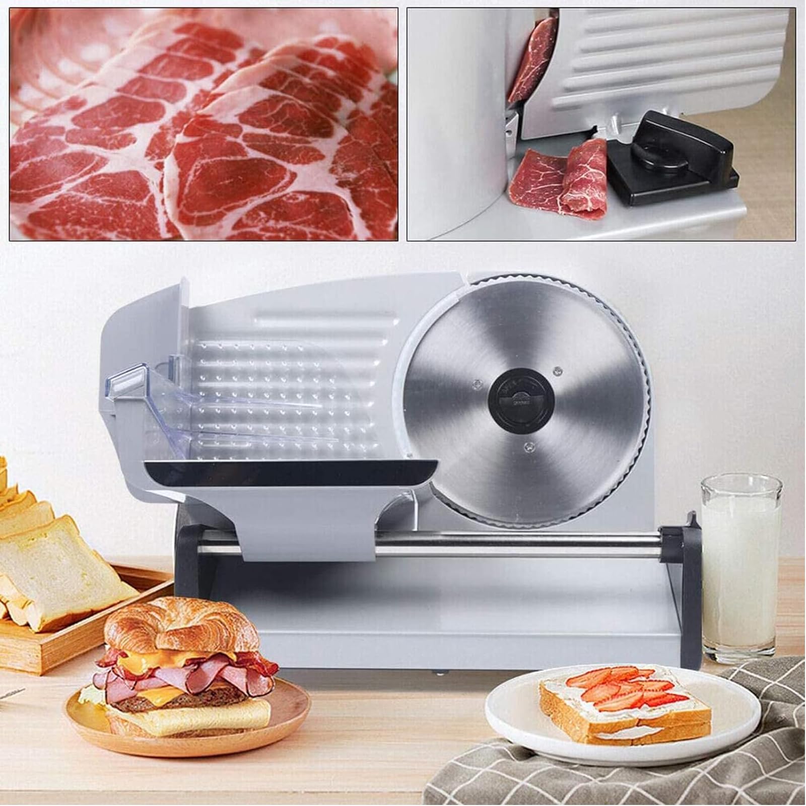 Cortadora eléctrica de Carne y Alimentos, Acero Inoxidable 1-15 mm, cortadora de Carne Comercial automática para Cocineros, cortadora de Carne para Carne congelada,