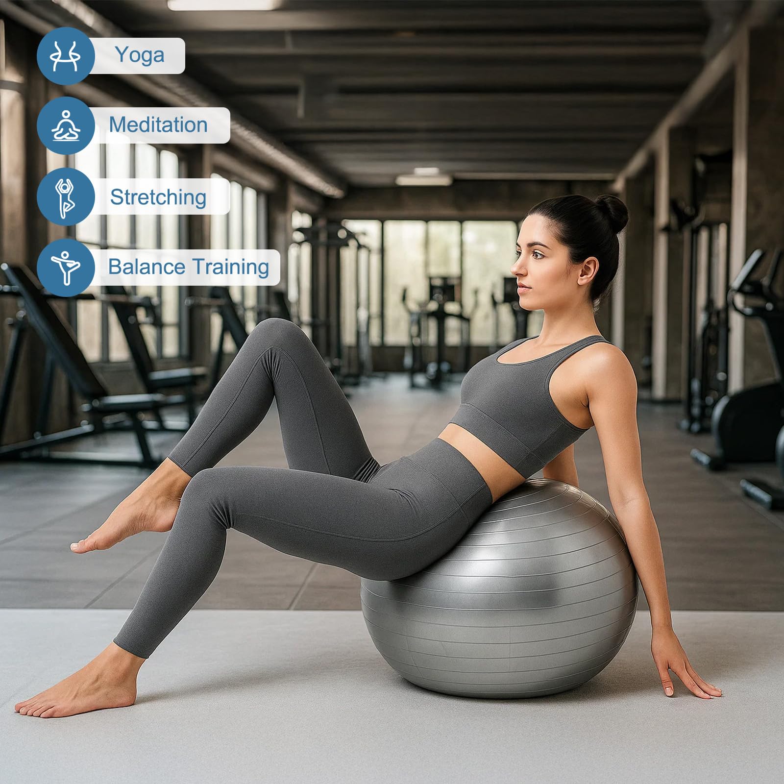 Gymnastikball 65cm Anti-Burst Fitnessball aus PVC – Rutschfester Sitzball für Yoga, Pilates, Schwangerschaft, Balance Training & Home Gym, Gym Ball mit Pumpe für Damen und Herren