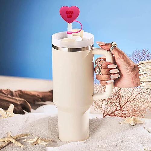 Miniatura 6 de 5 fundas de silicona de 0.394 pulgadas para popote Stanley de 40 y 30 onzas, bonitas puntas de silicona reutilizables, tapas de popote de grado