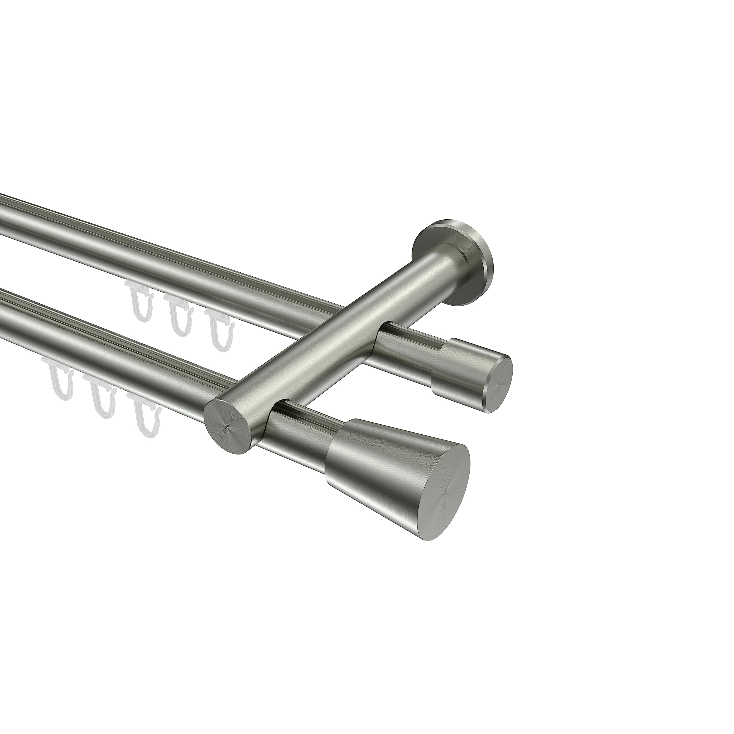 INTERDECO Innenlauf-Gardinenstange 20 mm 2-läufig, moderne Innenlaufstange aus Metall, Edelstahl-Optik, zur Wandmontage, Typ 10214612, 220 cm