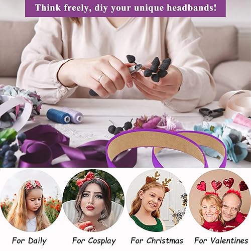 Miniatura 4 de Wecoe Diadema morada de satén de seda de 1.2 pulgadas de ancho para mujer, antideslizante, a la moda, para el regreso a clases, banda para el