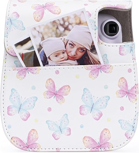 Miniatura 2 de Frankmate Funda protectora compatible con cámara de película instantánea Fujifilm Instax Mini 12 11 9 8 con bolsillo y correa ajustable (mariposa