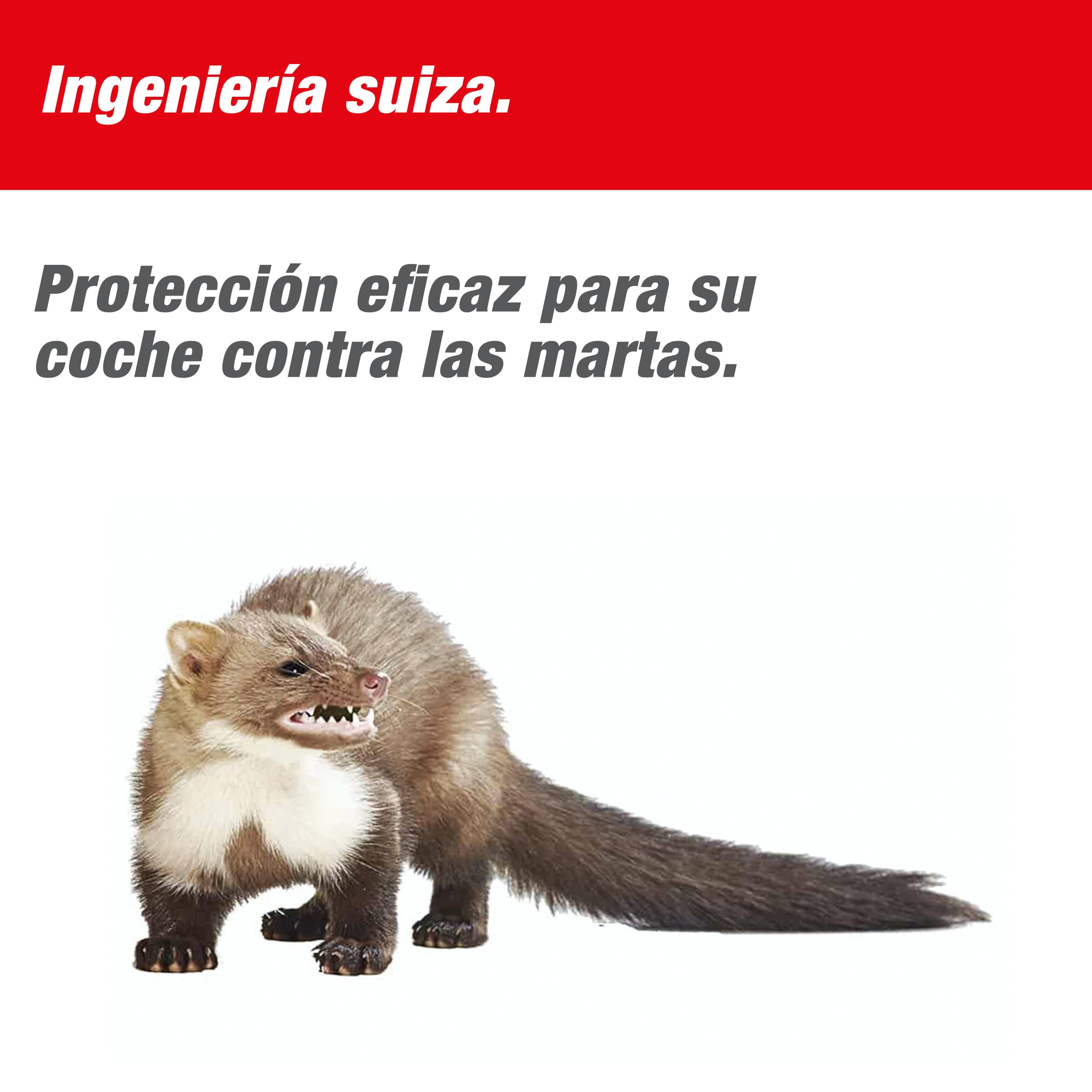 SWISSINNO Repelente para Martas para Coche 12V – Ultrasonido + Descargas Eléctricas – Protección Motor – Placas INOX – Bajo Consumo – Apagado Automático – Calidad Suiza | Anti hechizo, anti roedor, compartimento del motor, garaje, casa, Martres Repeller R
