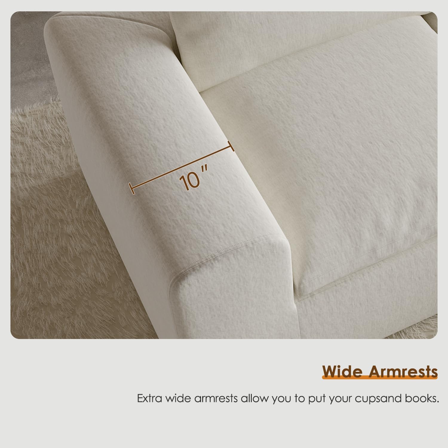 130" Oversized Cloud Couch, Modular L Shaped Sectional Sofa with Deep Seats, High Density Foam No Sag Support, No Assembly Required 4 Seater Washable Fabric Couch for Living Room, White - Image 10