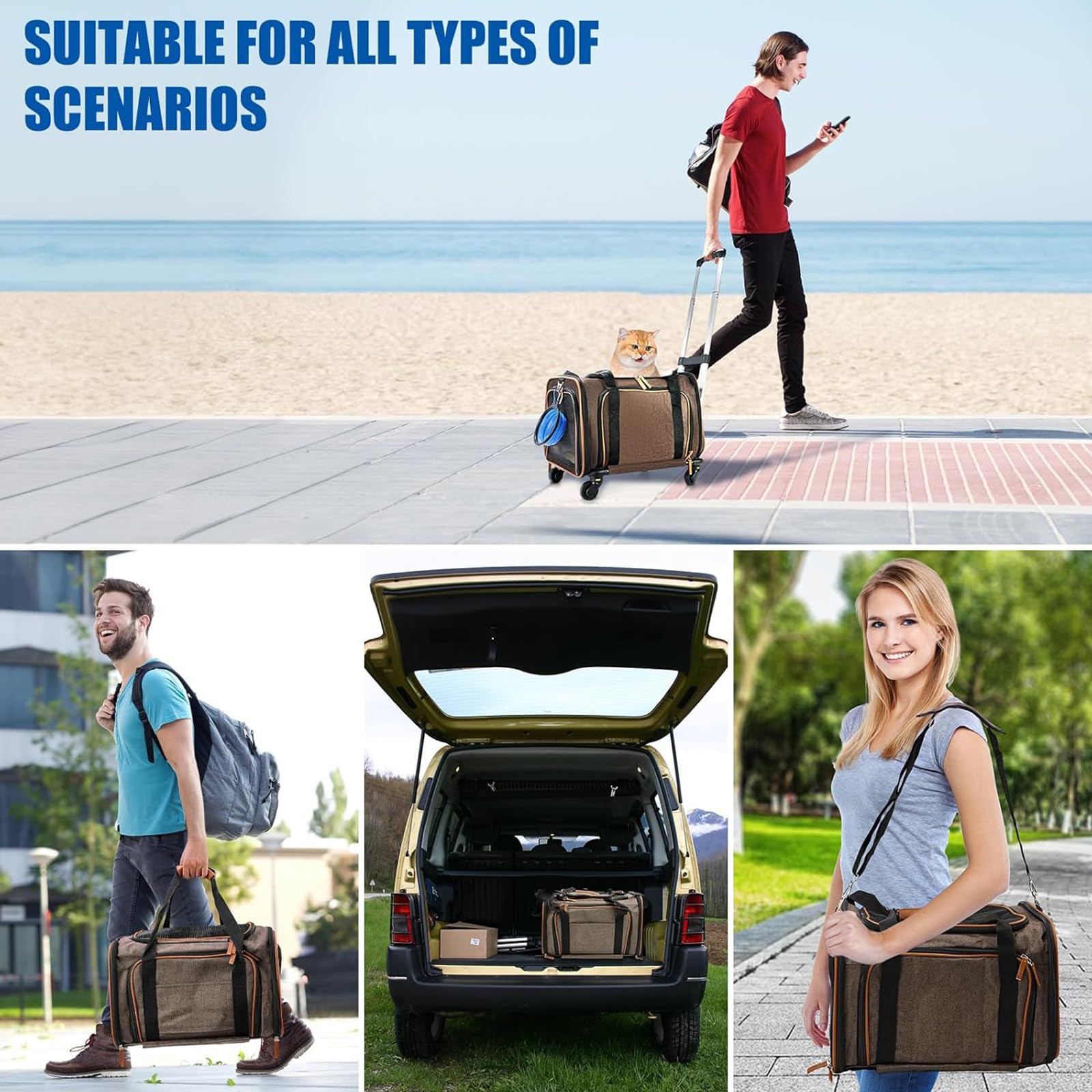 Sac Transport Chat, Caisse De Transport Chat en Maille Respirant avec roulettes, Sac À Dos Extensible Trolley pour Chat/Chiens 25LBS pour Excursions Urbaines Et Randonnée