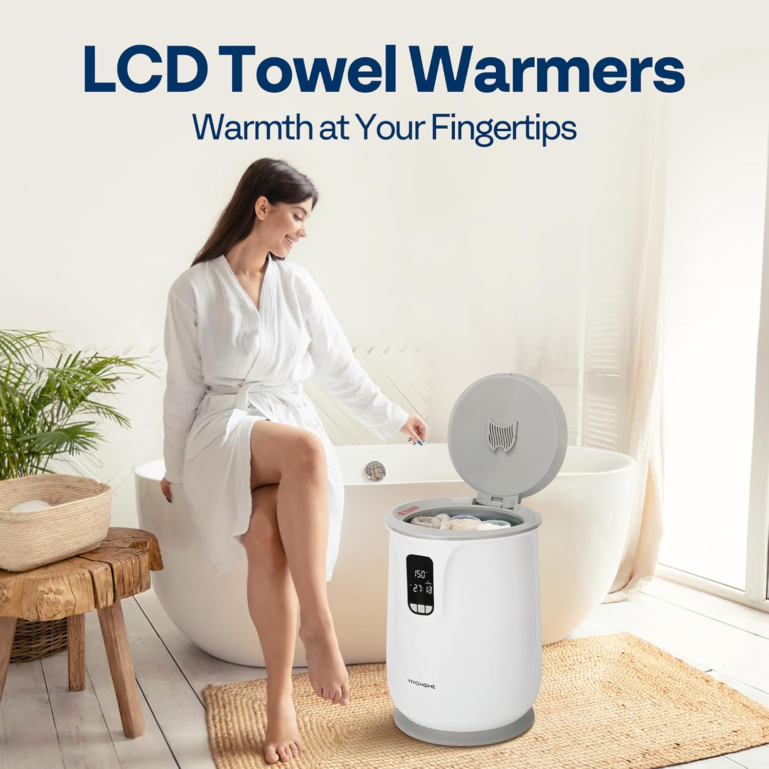VIVOHOME 20L Towel Warmer with LED Display, Large Towel Heater Bucket with 3 Timer and Temperature Settings, Up to 24h Delay Timer, Suitable for Oversized Towels, Blankets, Bathrobes