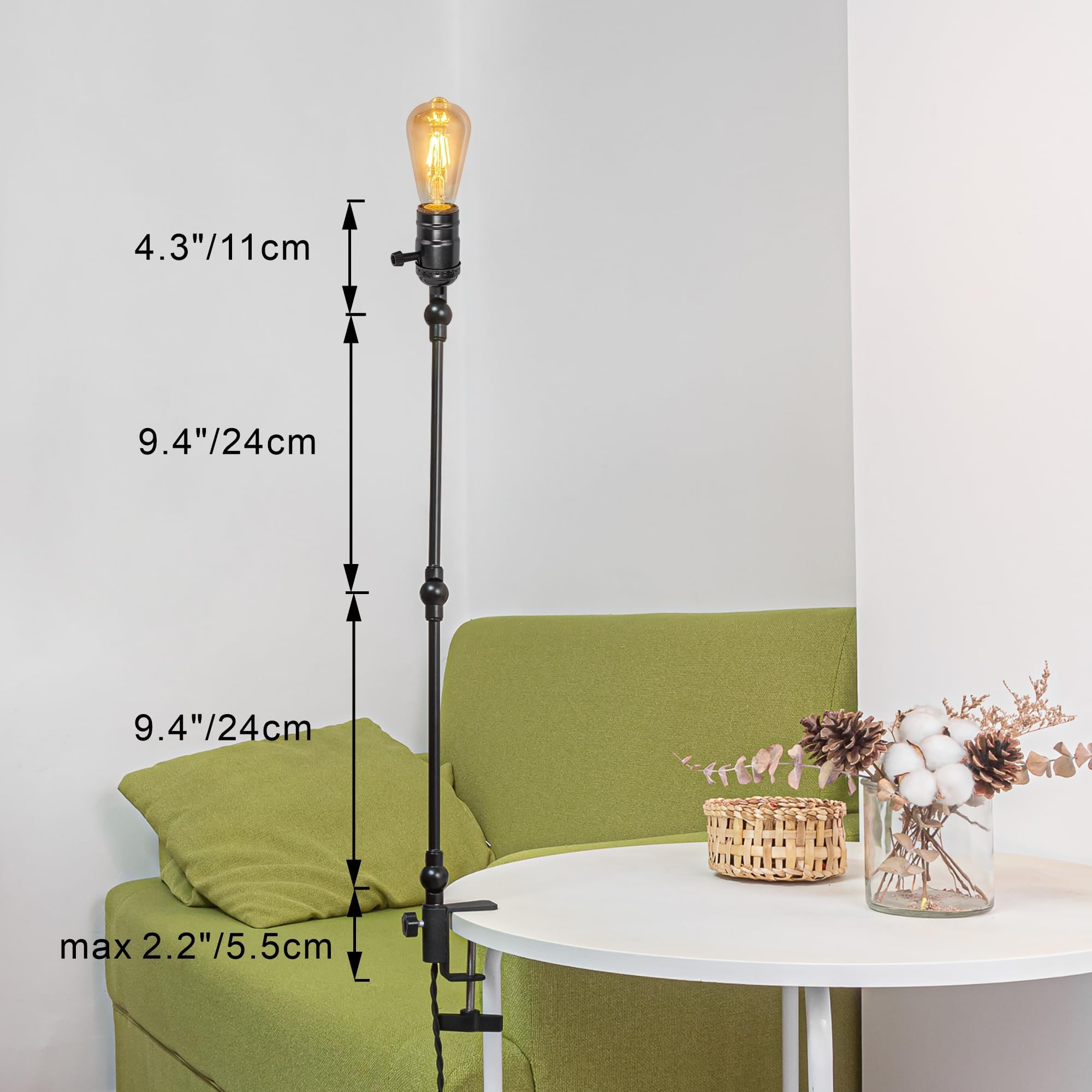 Retro Klemmleuchte, Einstellbar Clip auf Schreibtisch Leselampe, Clamp Nachttischlampe mit Flexarm, 1x E27 Fassung max. 60 Watt für Schreibtisch, Nachttisch, Regal- Perlschwarz BD2802
