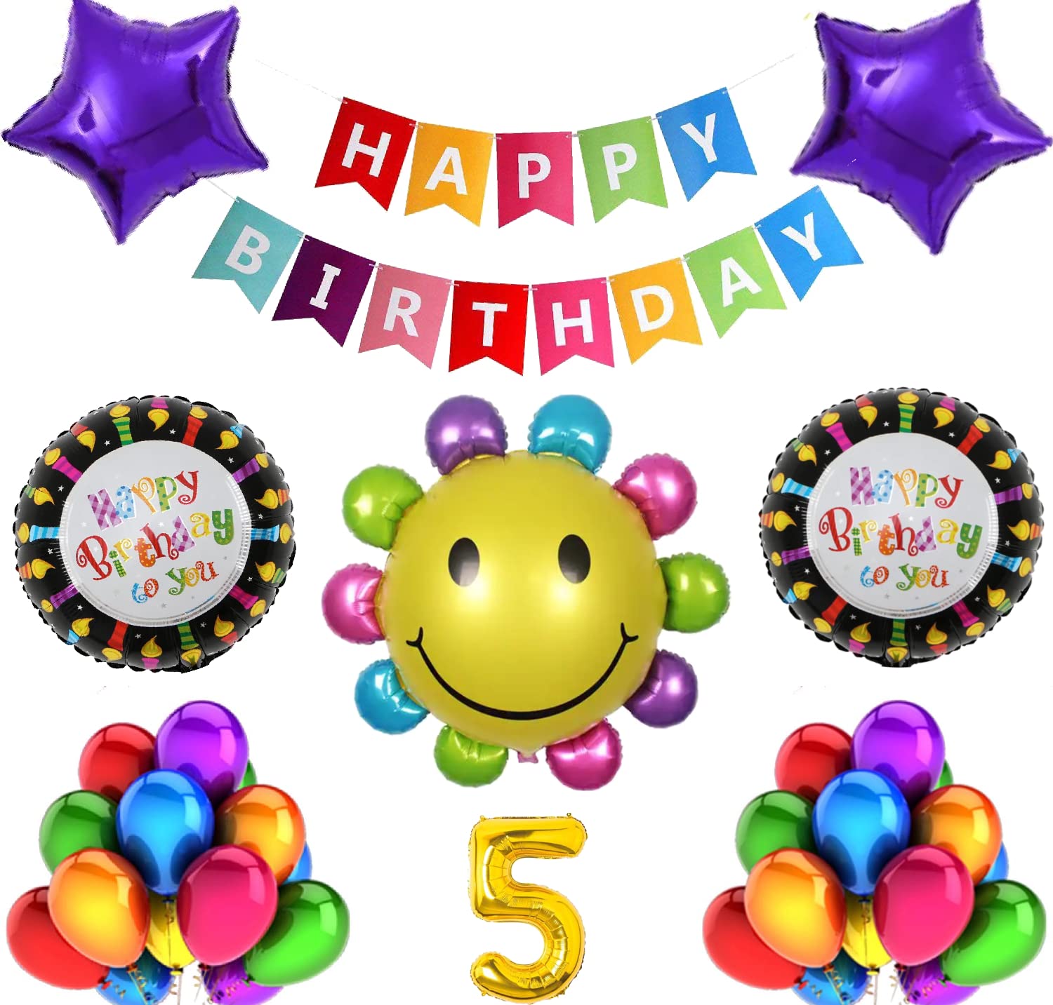 Attache® Sun flower Theme Foil Balloon Birthday Decoration For Kids Birthday,Theme Party Decoration, Happy Birthday Party Supplies, Party Purpose, House Party Decoration (5 Happy Birthday)