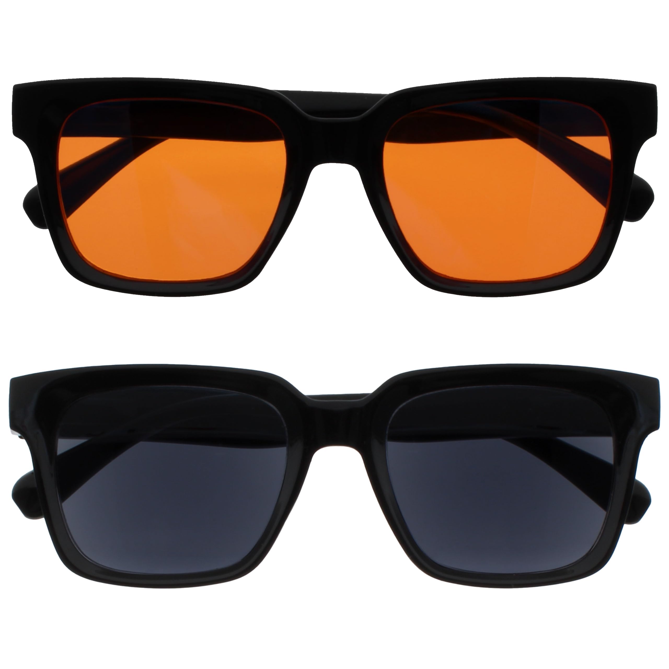 OPULIZE ERA Sunglasses for Women & Men- Orange/Black Lens-Anti-Glare- Polarised Lenses With UV400 Protection- Oversized Rectangular Frame- Spring Hinges- Black(Pack 2 of with 2 Pouches)