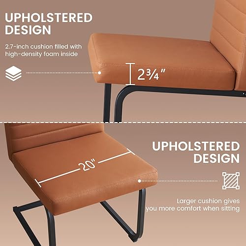 Miniatura 5 de Furniliving Juego de 2 sillas de comedor, modernas sillas tapizadas de piel sintética con patas de acero, respaldo alto, sillas sin brazos para