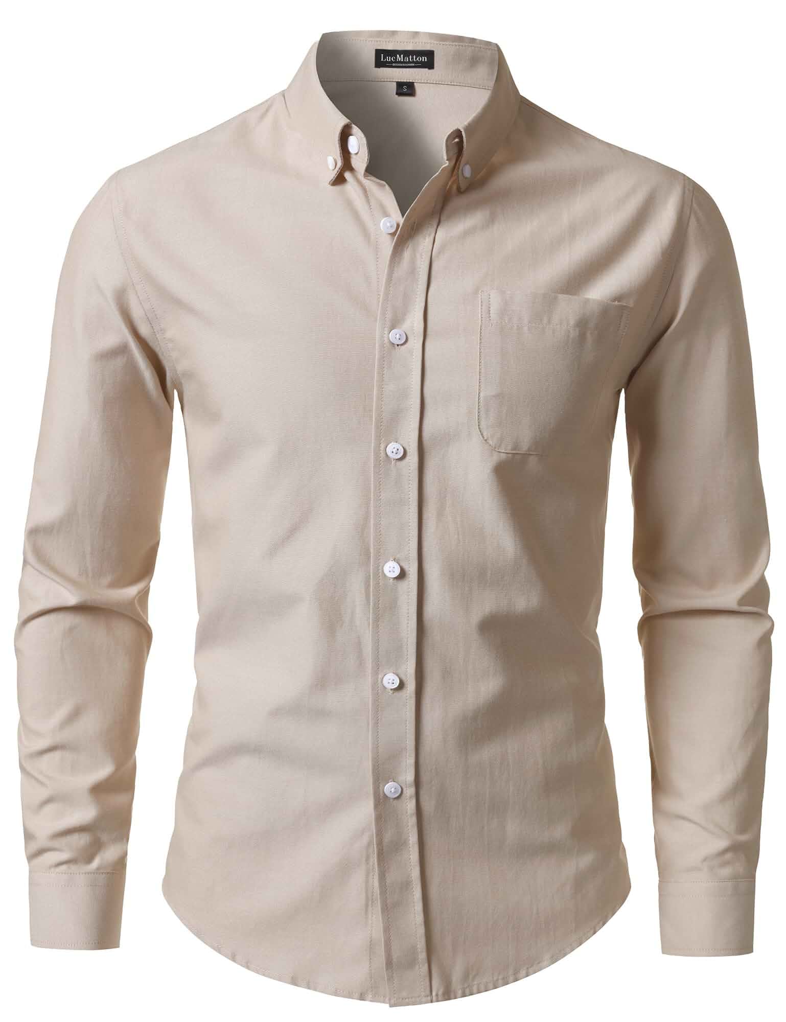 LucMatton Men's Lightweight Oxford Long Sleeve Shirt Button Down Collar, Business Casual, Breathable, Slim Fit Dress Shirt, with Chest Pocket, for Daily Wear, Formal, Office