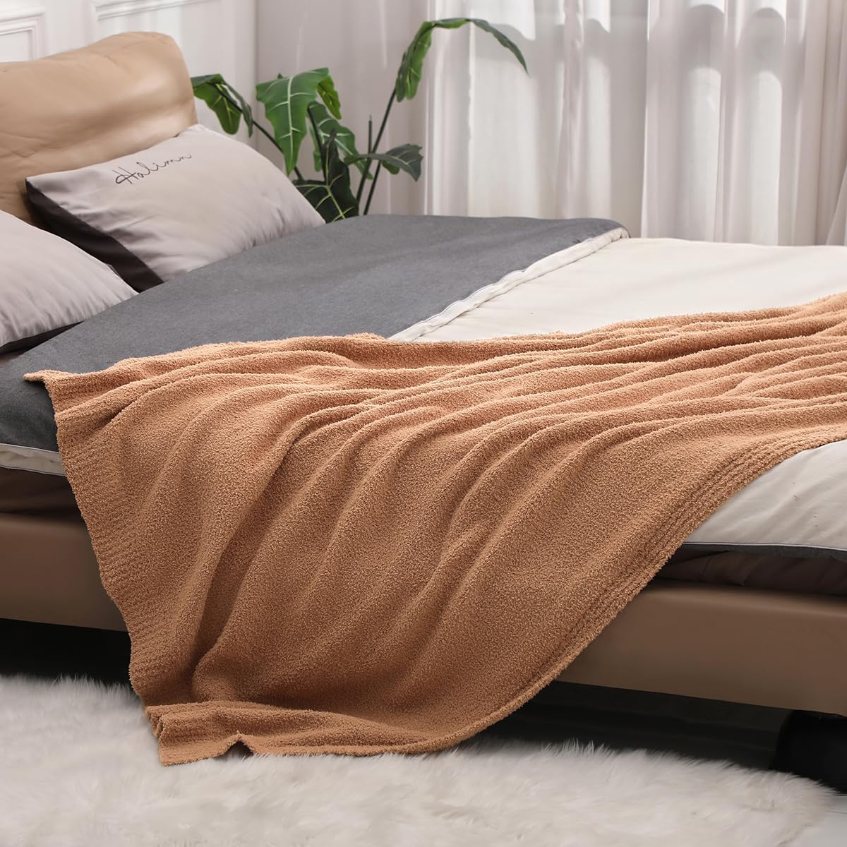 bearberry Super Soft Fluffy Throw Blanket Lightweight Cozy Warm Throw Blankets for Couch Bed Sofa All Season (Camel, 50”x60”) - Image 8