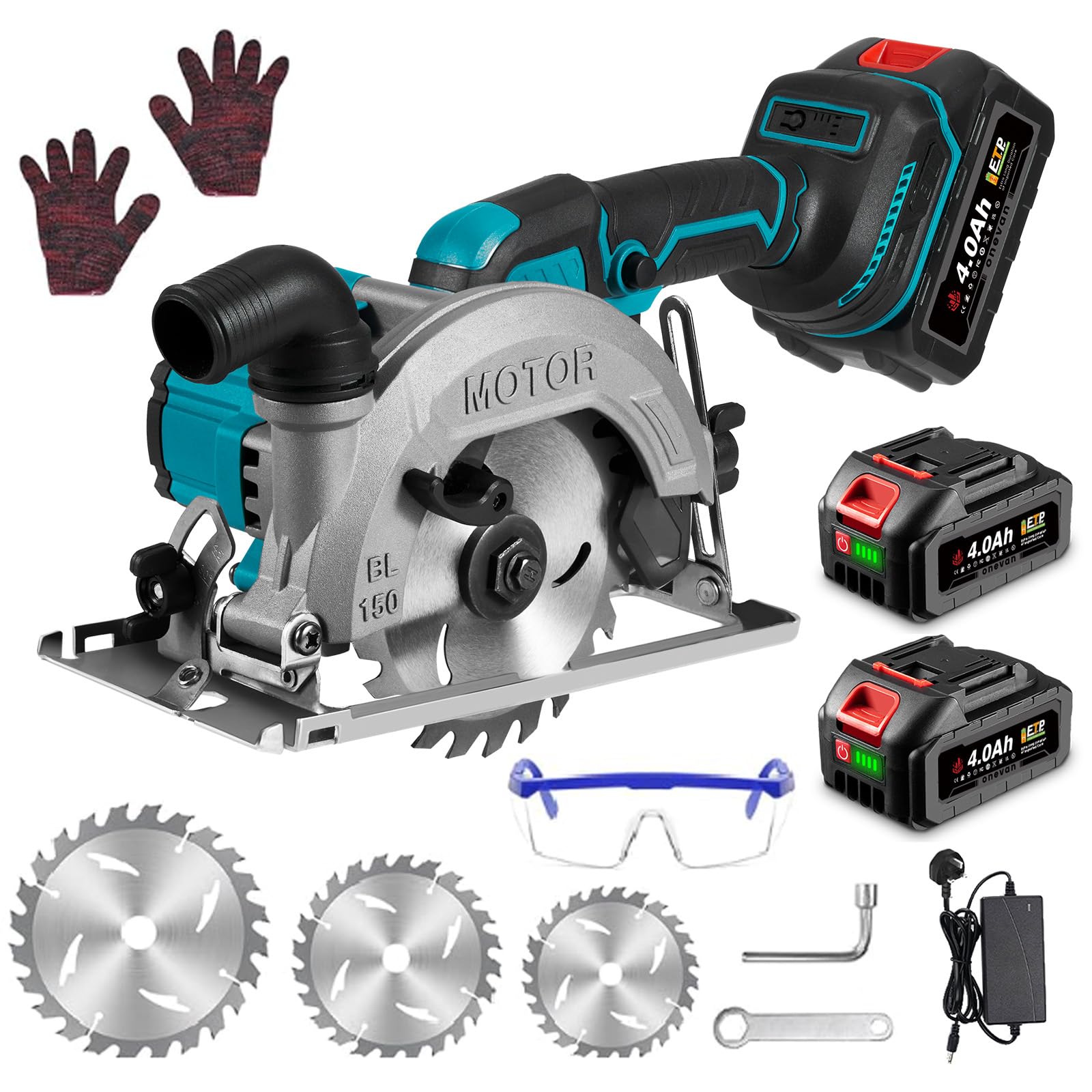 Cordless Circular Saw - Brushless Battery Circular Saw, Cutting Depth 48 mm, 0-45° Cutting Angle, with 3 Saw Blades, 2 * 4.0AH, 3600 RPM for Cutting Wood/Tile/Plastic Cutting