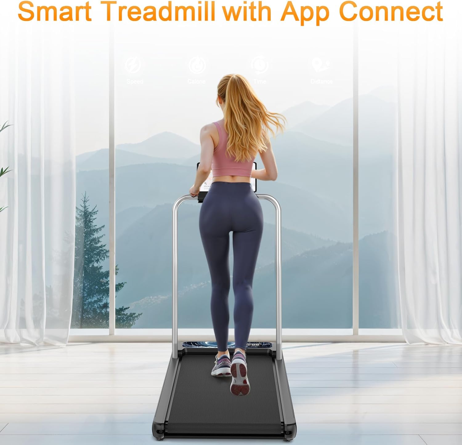 Treadmills with Rmoved Handle, 3 in 1 Portable Treadmills for Home Small Space, Under Desk Treadmill with 8% Incline，Walking pad with LED Display and Remote Control，Blue image 5