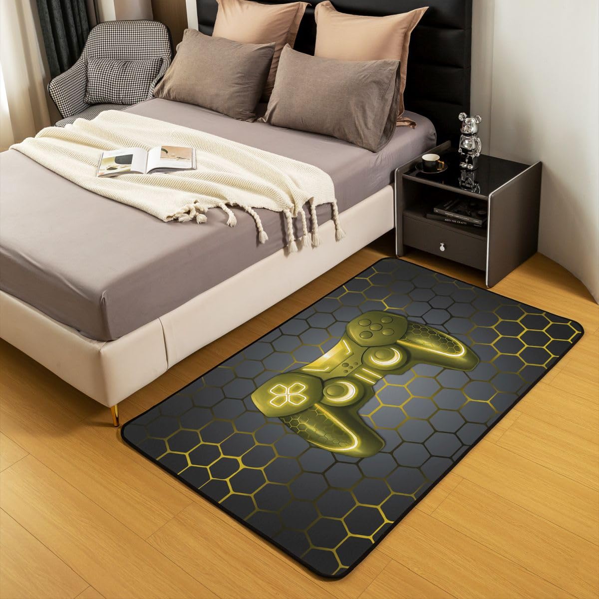 Tappeto per soggiorno con controller di gioco, 150 x 200 cm, motivo videogiochi, patchwork, per camera da letto, per ragazzi e ragazze, per giochi a tema, decorazione per la casa