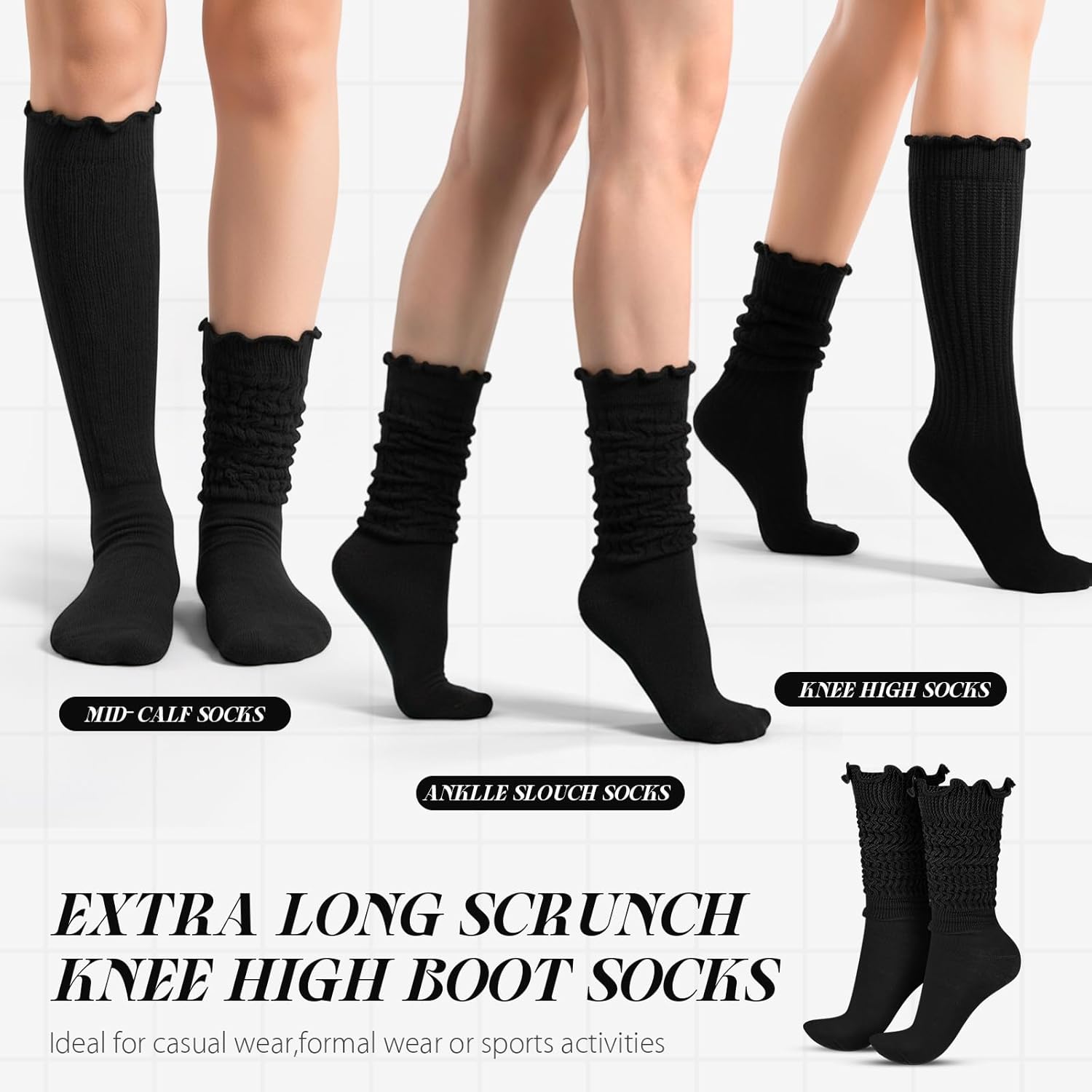 Sintege 3 Pairs Slouch Ruffle Socks for Women Knit Scrunch Warm Knee Boot High Socks Soft Ruffle Women's Legging Sock - Image 4