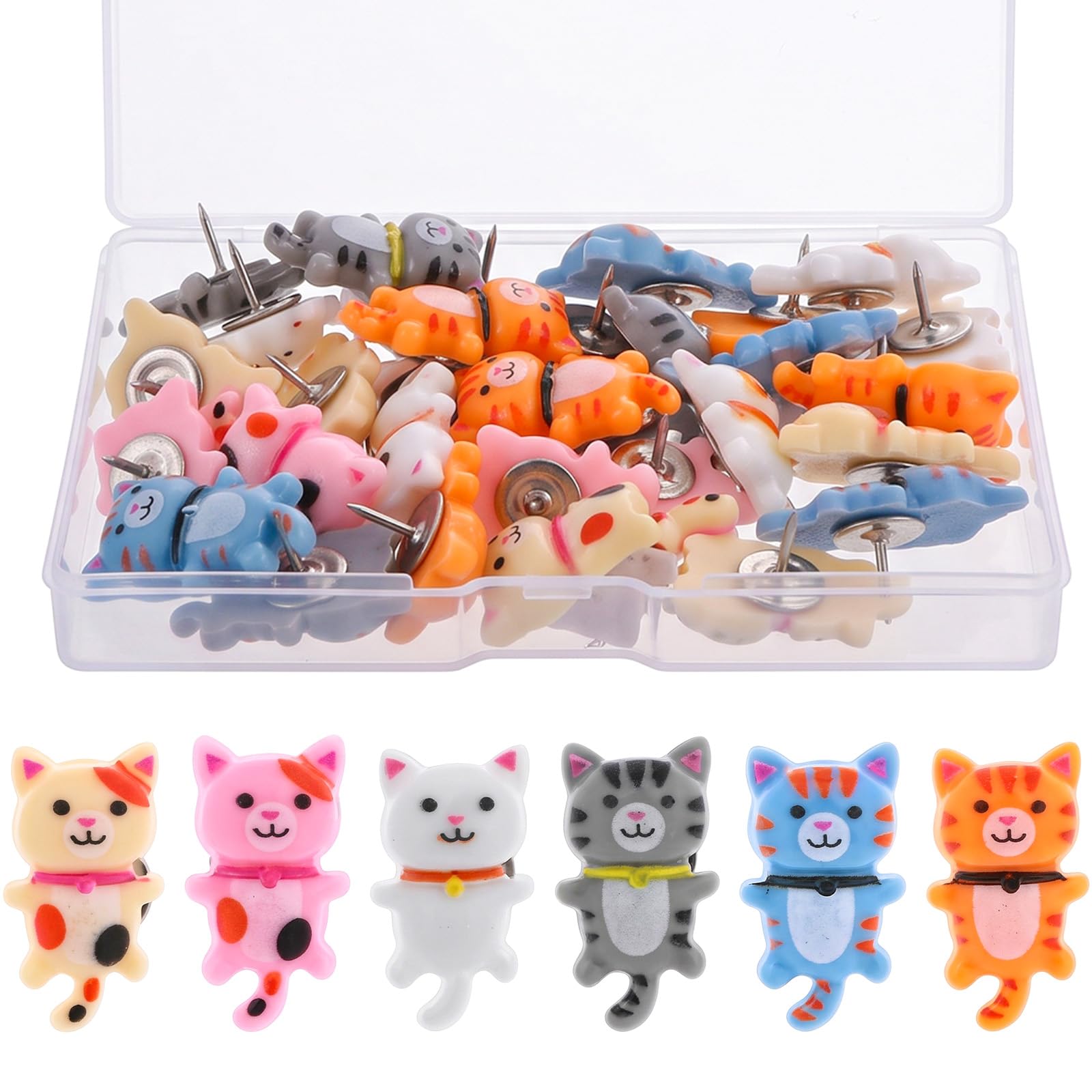 50Pcs Pins for Pinboard Cute Animal Thumb Tacks Multiple Animal Push Pins for Cork Board Bulletin Board Notice Boards (50Pcs-Cat)