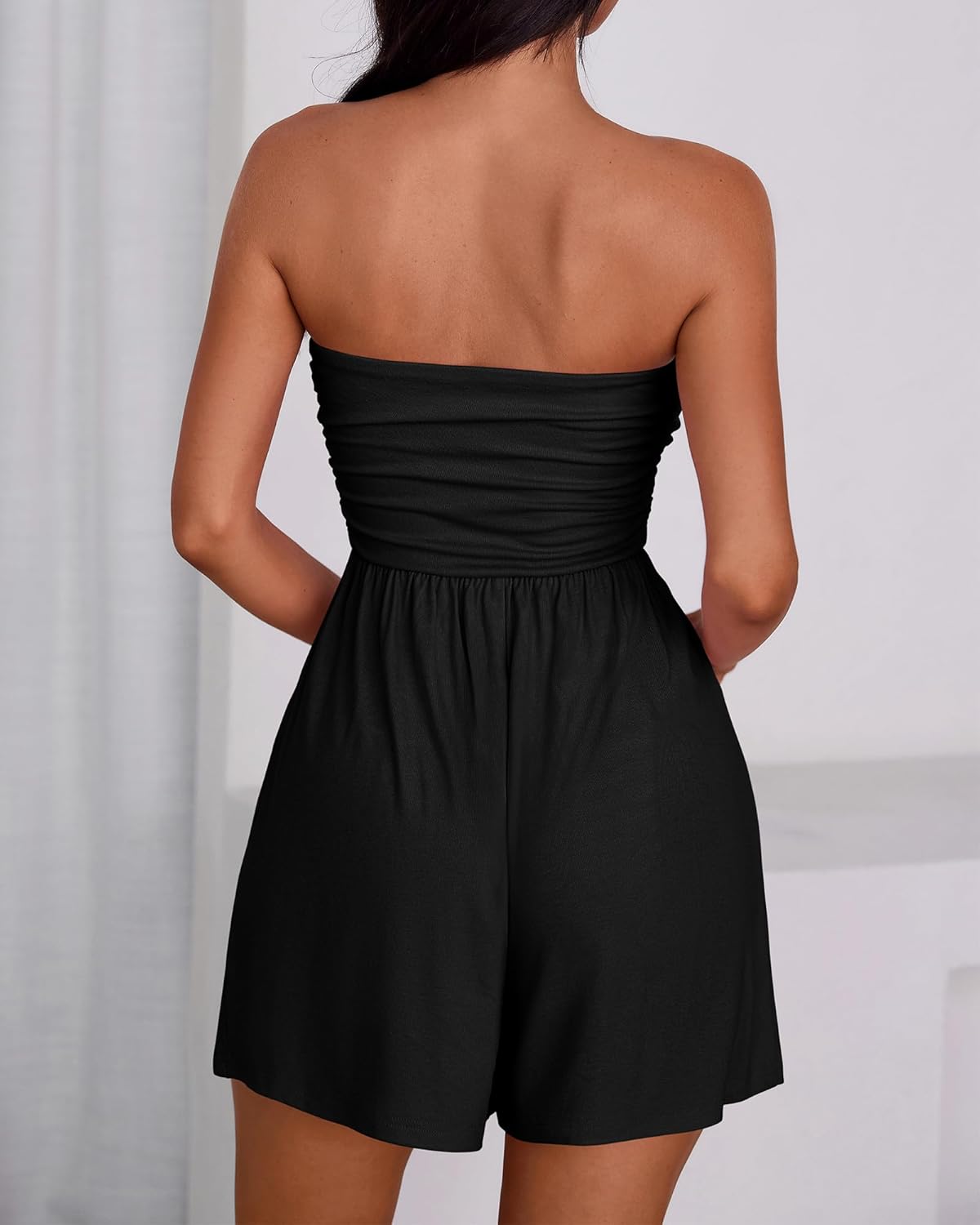 BTFBM Womens Romper 2026 Spring Summer Strapless Tube Tops Beach Vacation Clothes Boho Loose Shorts Jumpsuits Pockets - Image 3